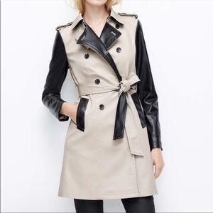 Ann Taylor Faux Leather Mix Trench Coat